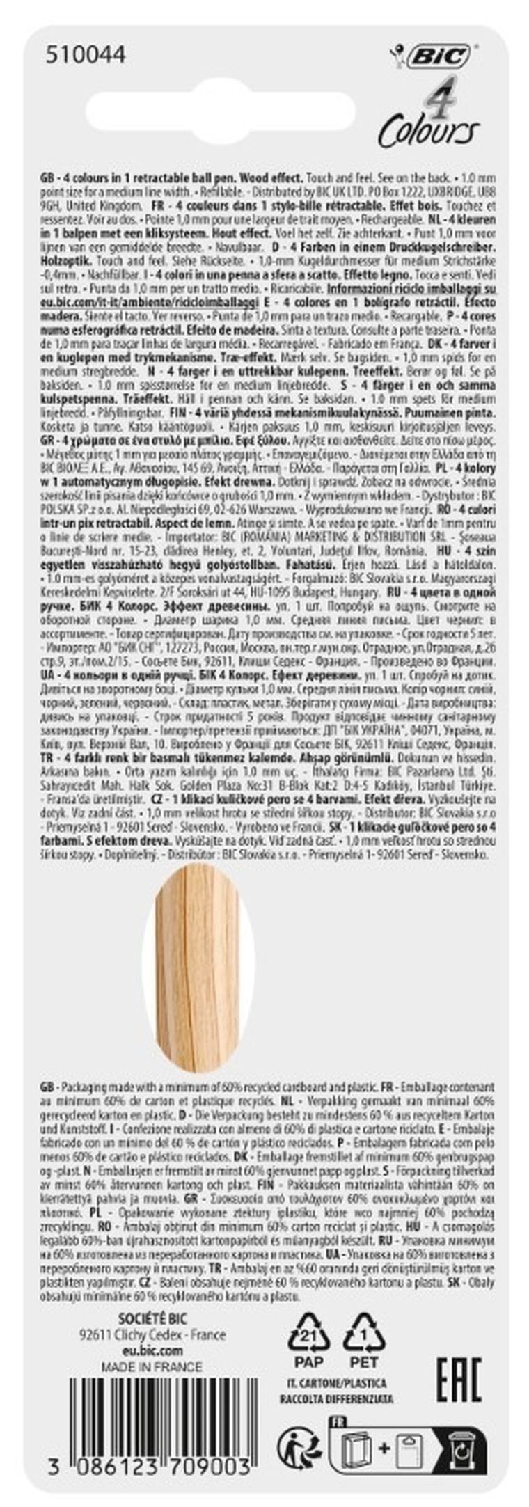 Bic, 4 Colours, Wood Efect, długopis kulkowy z 4 wkładami