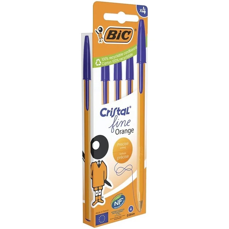 Bic, Cristal Fine Orange, długopis, niebieski, 4 szt.