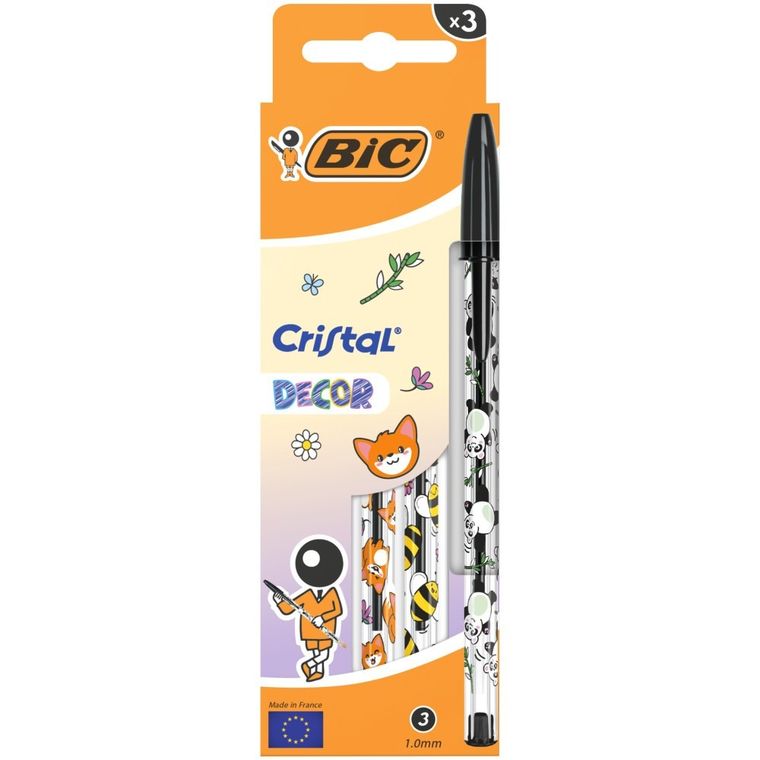 Bic, Cristal Kawaii, długopis, czarny, 3 szt.