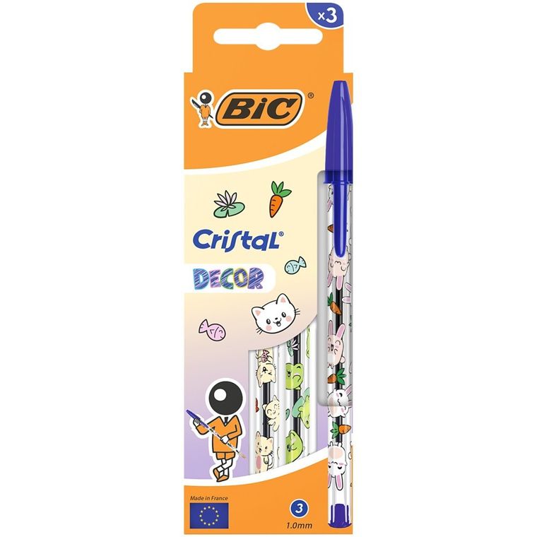 Bic, Cristal Kawaii, długopis, niebieski, 3 szt.