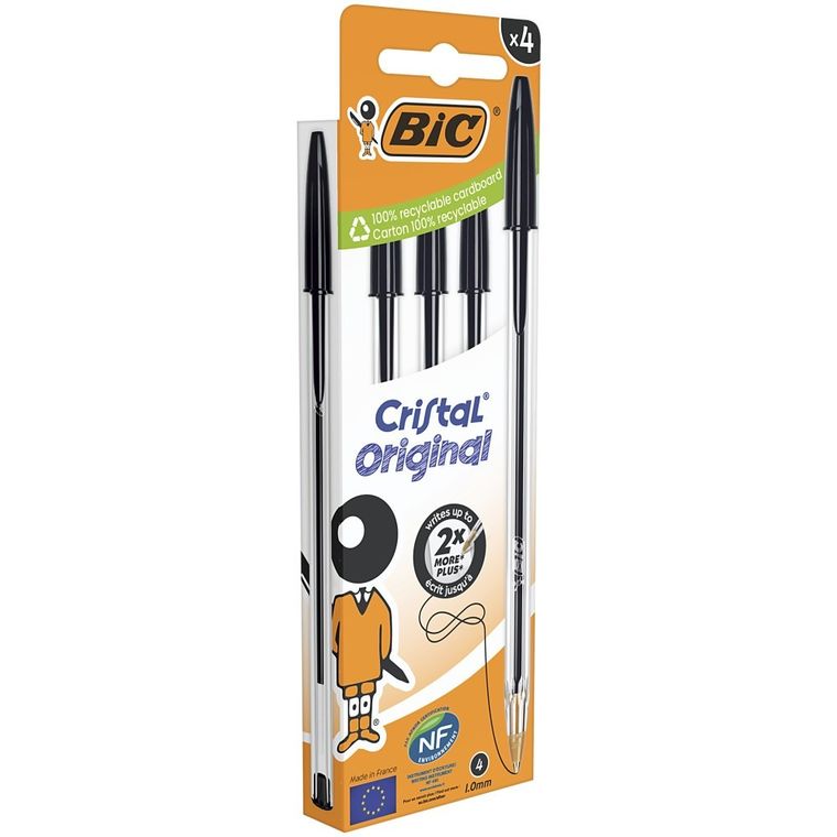 Bic, Cristal Original, długopis, czarny, 4 szt.