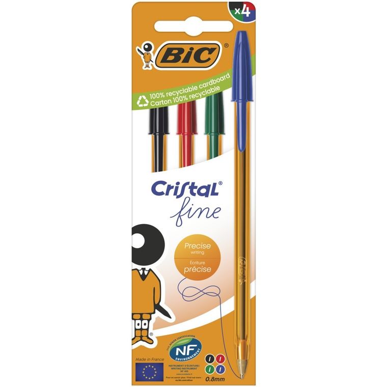 Bic, Cristal, Original Fine, długopis, 4 szt.