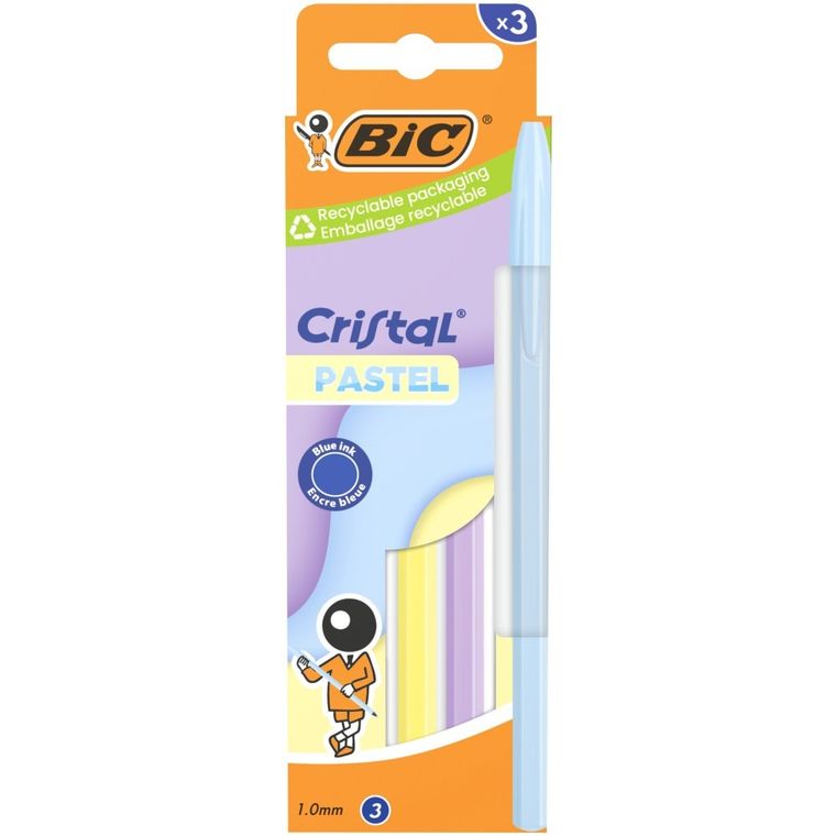 Bic, Cristal Pastel, długopis, niebieski, 3 szt.