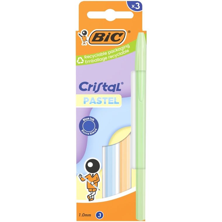 Bic, Cristal Pastel, długopis, niebieski, 3 szt.
