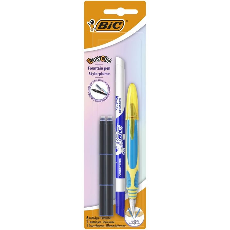 Bic, Easy Clic, pióro wieczne + wkłady i wymazywacz, niebieski