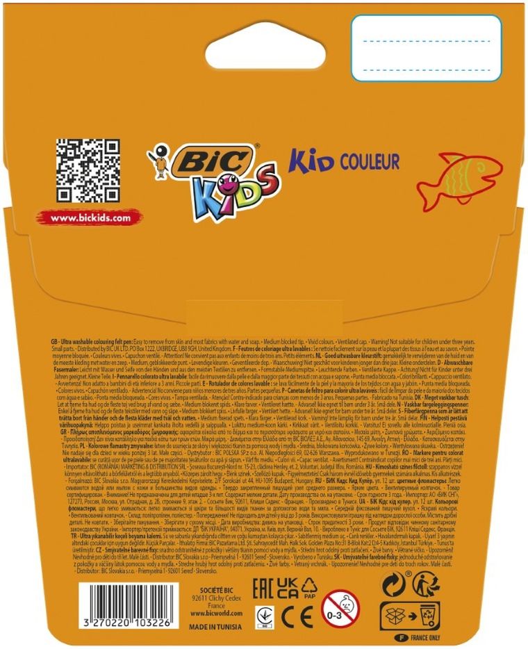 Bic, flamastry zmywalne, 12 kolorów