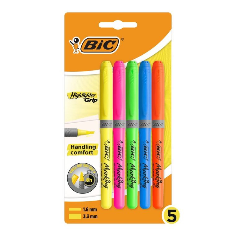 Bic, Highlighter Grip, zakreślacze, 5 szt.