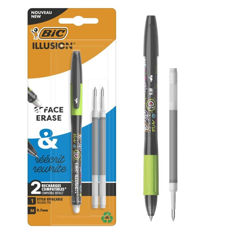 Bic, Illusion, długopis wymazywalny, czarny, 3 szt.