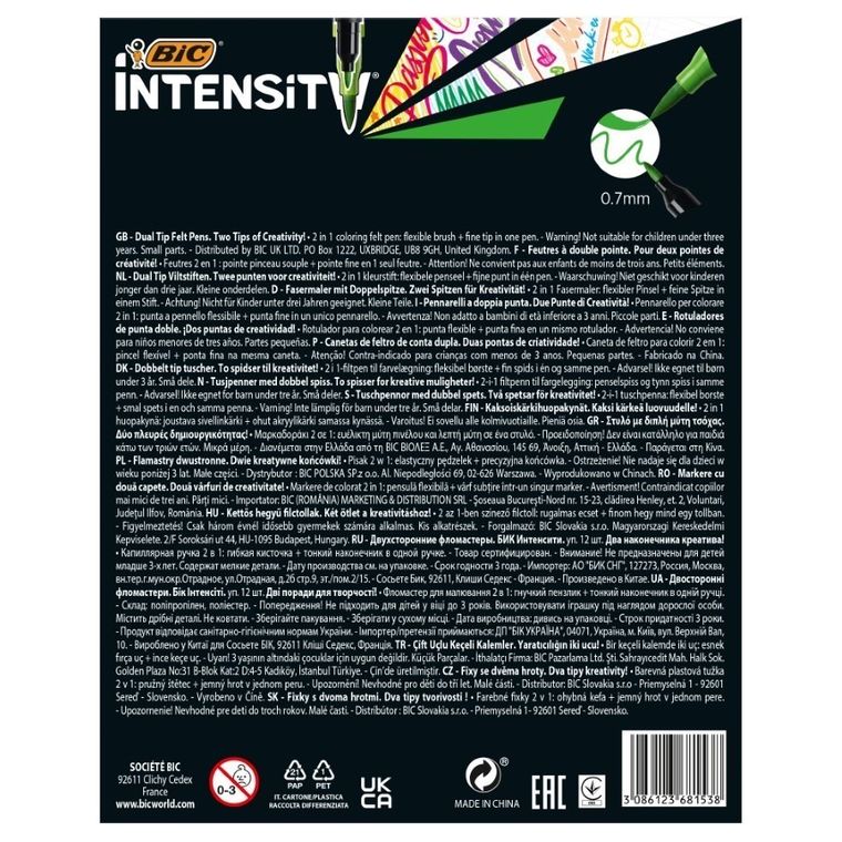 Bic, Intensity Dual Tip, Classic+Pastel, pisak dwustronny, 12 szt.