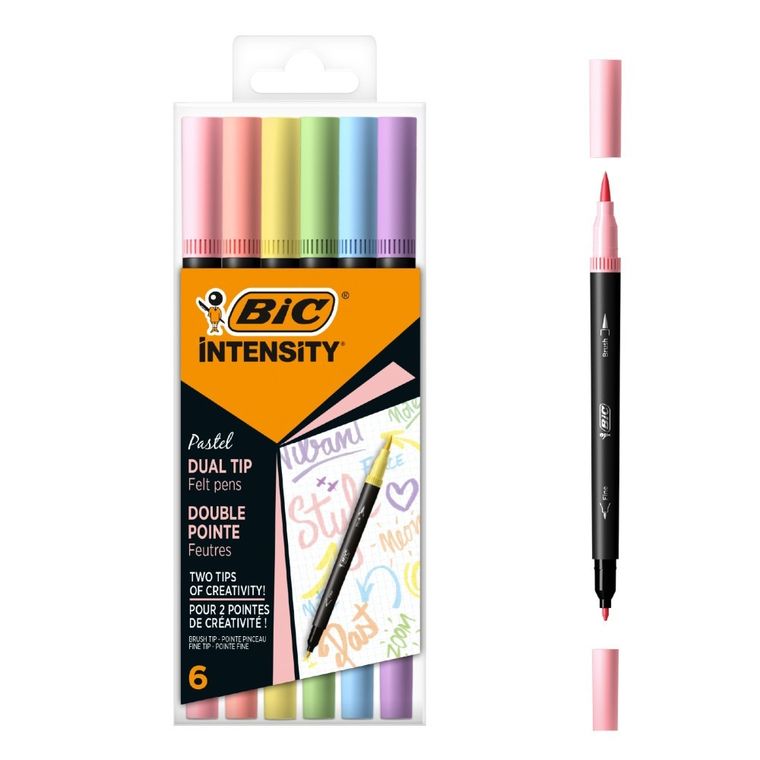 Bic, Intensity Dual Tip Pastel, pisak dwustronny, 6 szt.