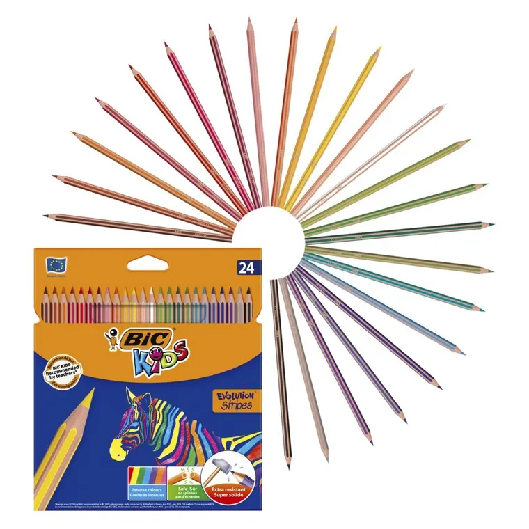 Bic, Kids, Evolution Stripes, kredki ołówkowe, 24 kolory