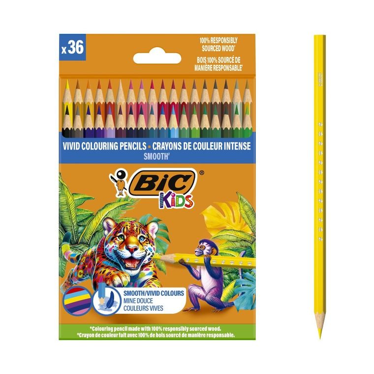 Bic, Kids, kredki drewniane, Smooth Eco, 36 kolorów