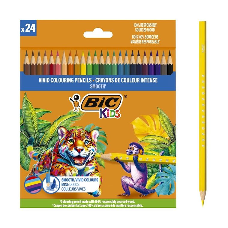 Bic, Kids, Smooth, kredki drewniane, 24 szt.
