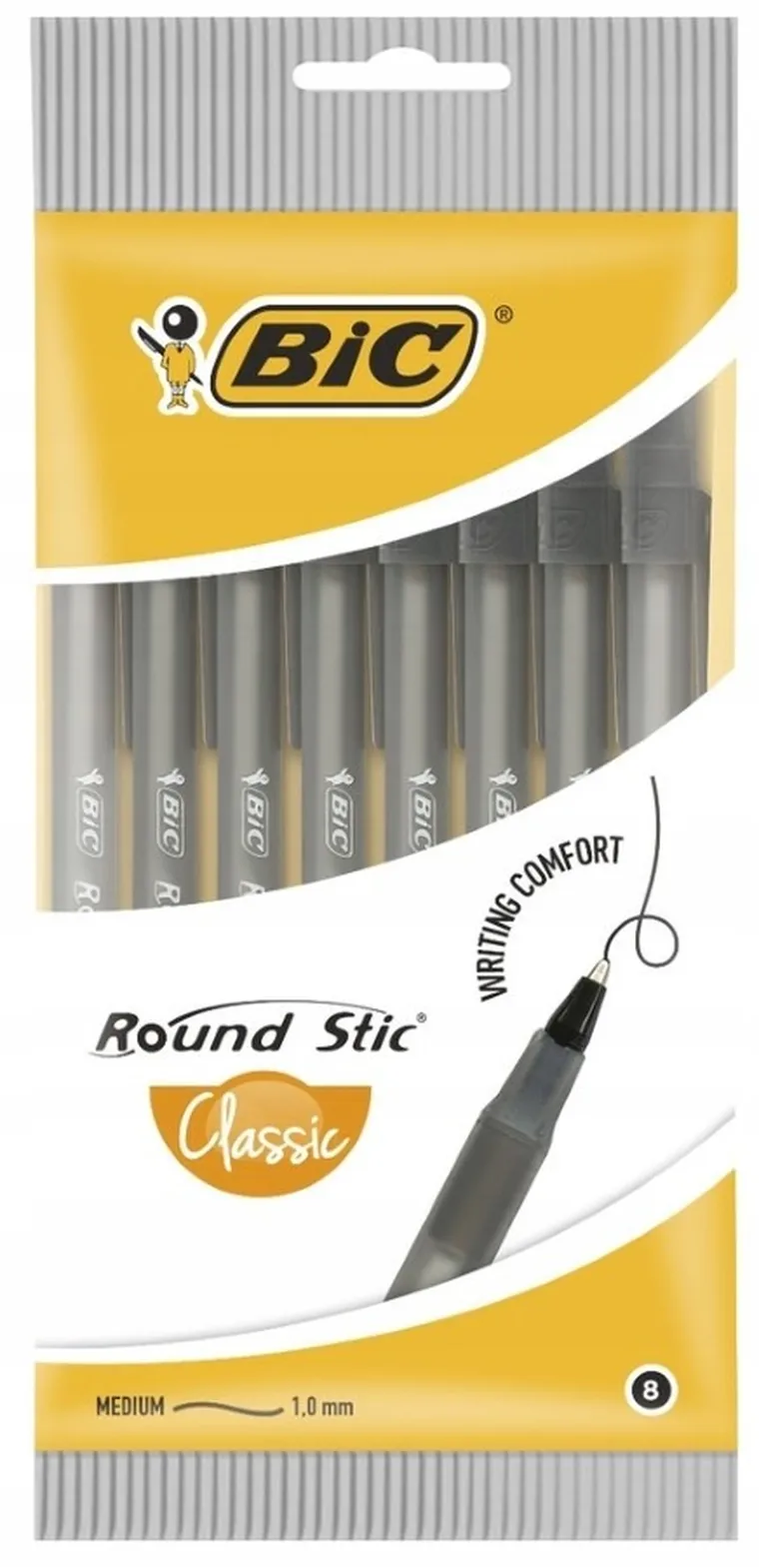 Bic, Round Stic Classic, długopis czarny, 8 szt.