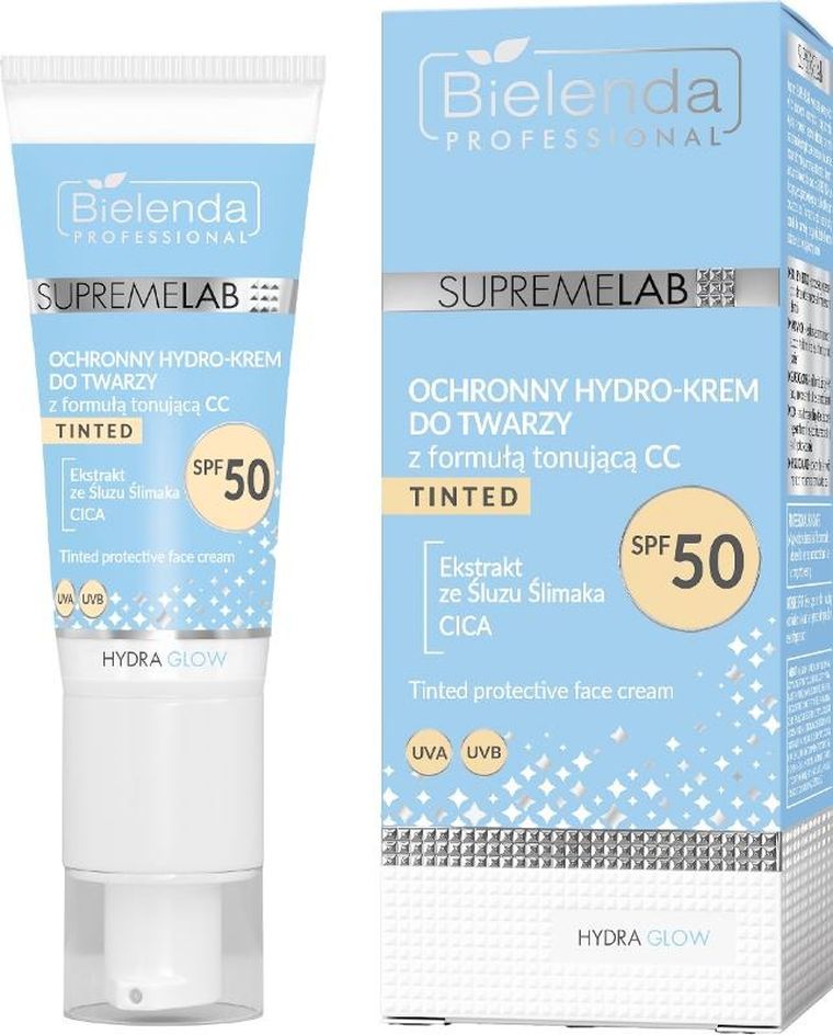 Bielenda Professional, SupremeLab Hydra Glow, ochronny hydro-krem do twarzy z formułą tonującą CC SPF50, 40 ml