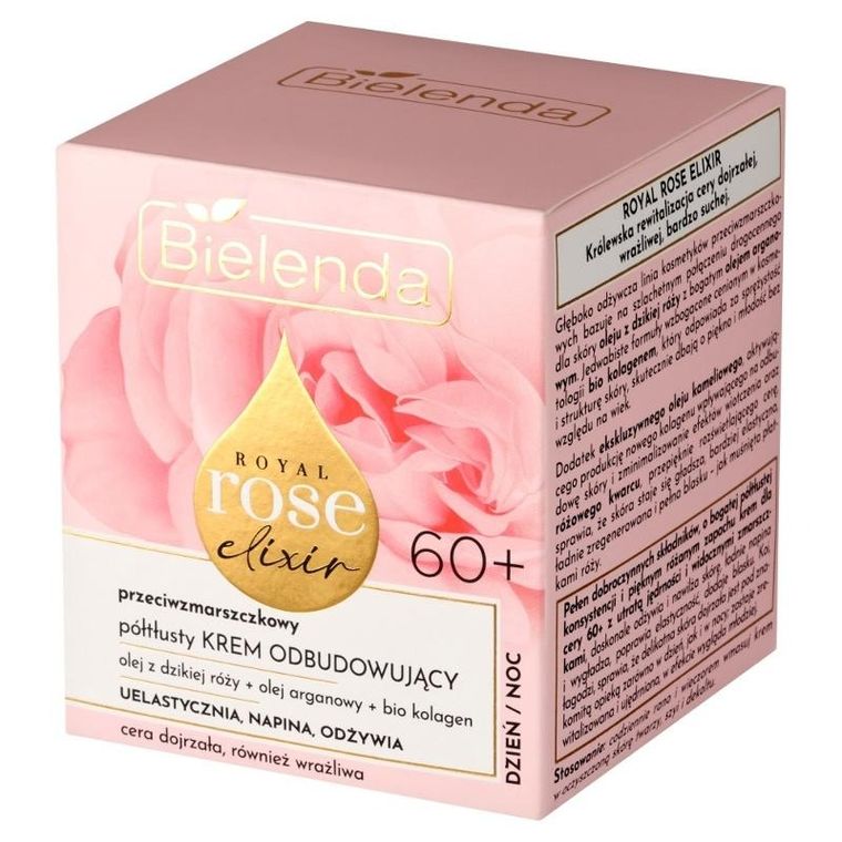 Bielenda, Royal Rose Elixir, przeciwzmarszczkowy półtłusty krem odbudowujący 60+, 50 ml