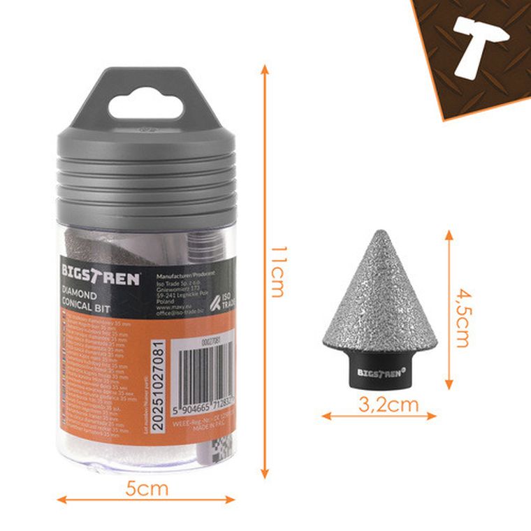 Bigstren, frez stożkowy diamentowy, 35 mm