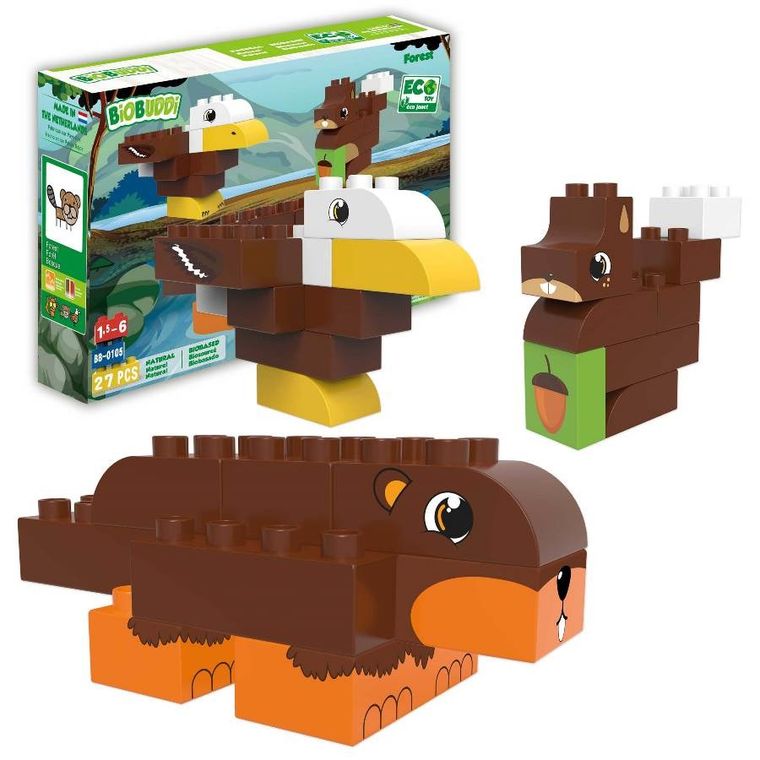 Biobuddi, Qelements, Zwierzęta leśne, klocki ekologiczne, 27 elementów