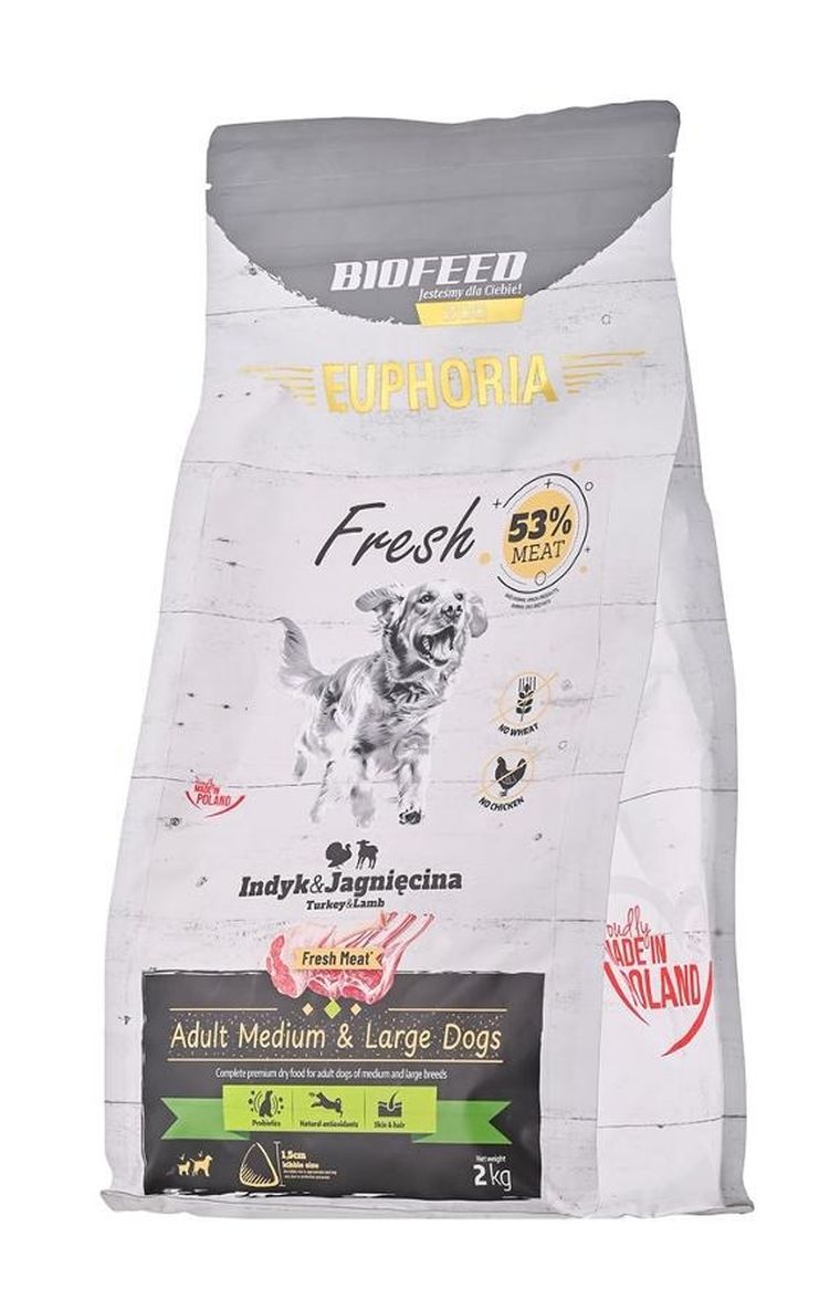Biofeed, Euphoria Fresh, indyk z jagnięciną, karma sucha dla psów, M/L, 2 kg