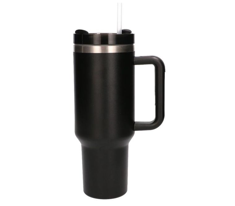 Black Forest, kubek termiczny ze słomką, czarny, 1200 ml