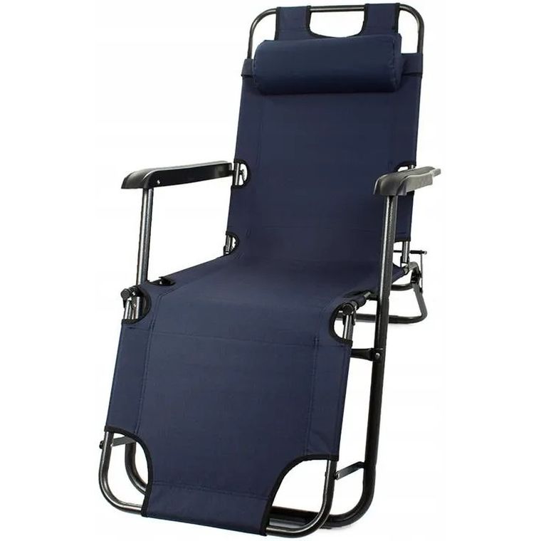 Black Forest, leżak ogrodowy rozkładany z poduszką, granatowy