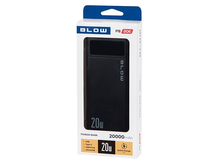 Blow, power bank, czarny, 20000MAH, 20W, PB20E