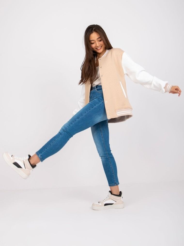 Bluza bomberka damska, rozpinana, beżowa, Ex Moda