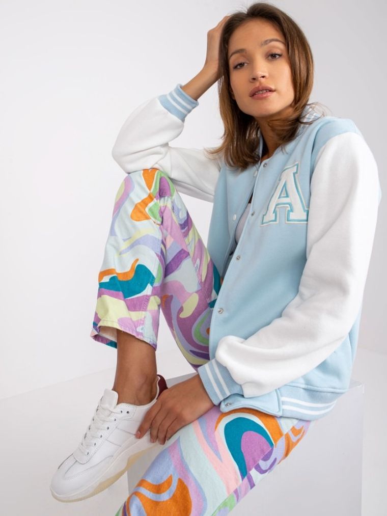 Bluza bomberka damska, rozpinana, niebieska, Ex Moda