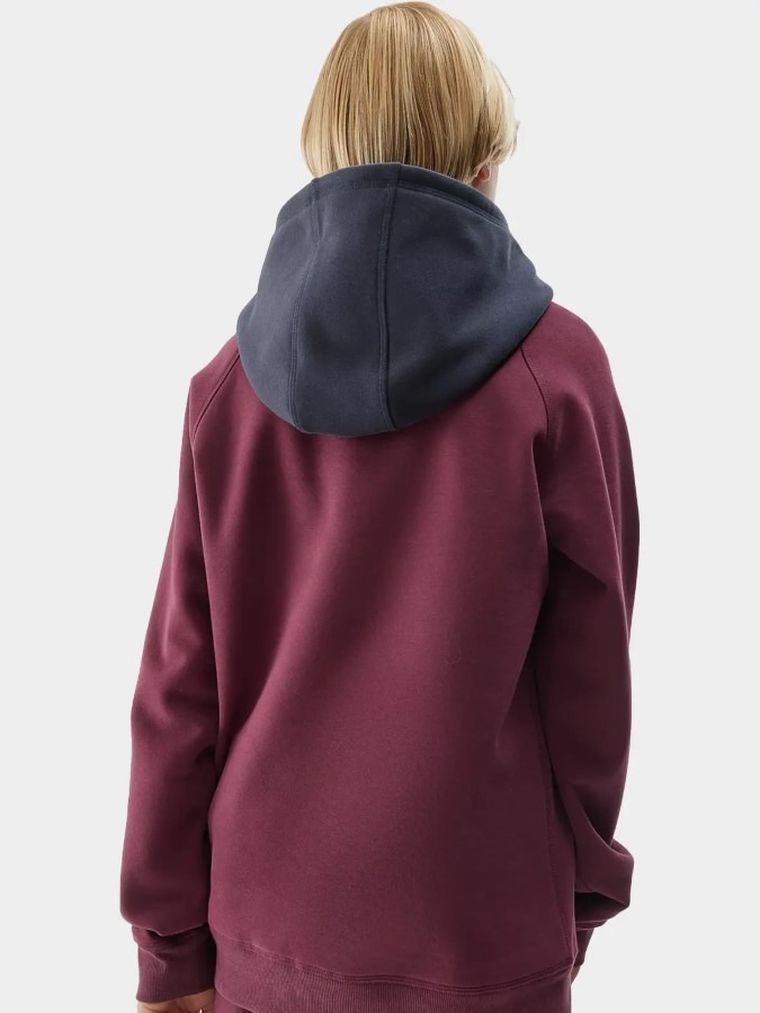 Bluza chłopięca z kapturem, bordowa, 4F