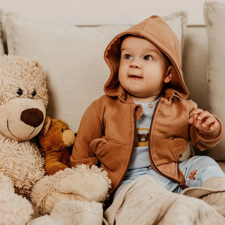 Bluza chłopięca z kapturem, rozpinana, beżowa, Eevi