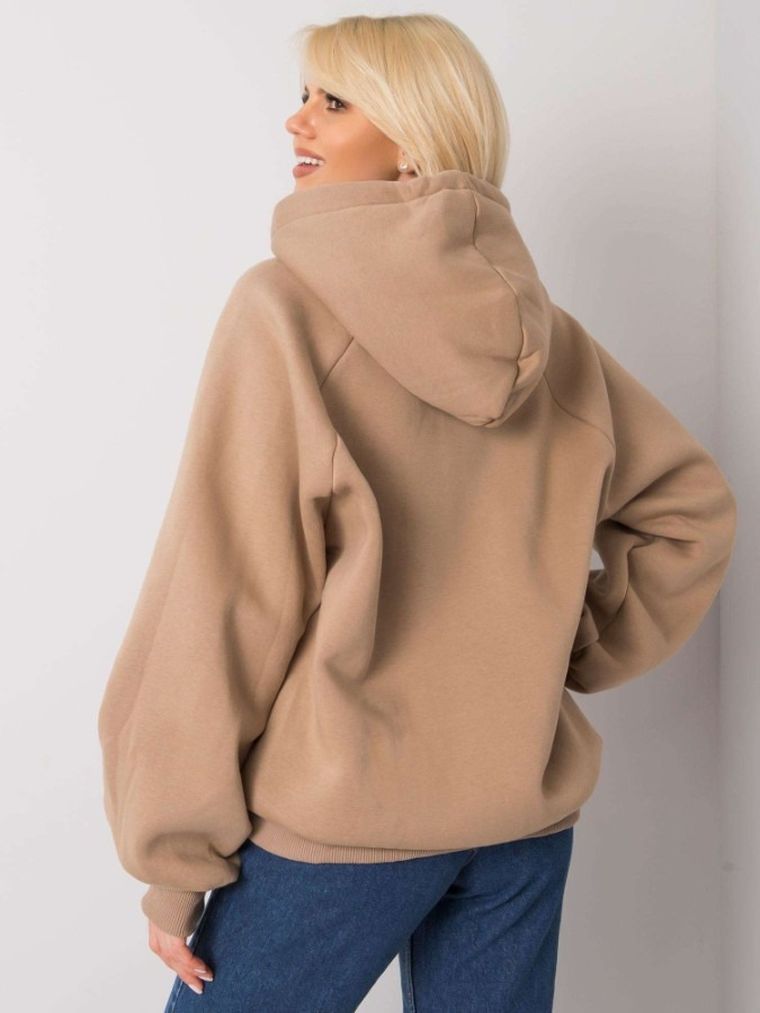 Bluza damska z kapturem, beżowa, Ex Moda