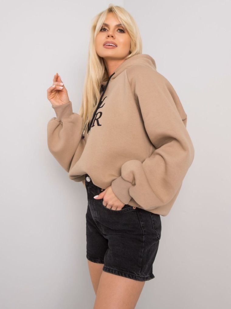 Bluza damska z kapturem, beżowa, Ex Moda