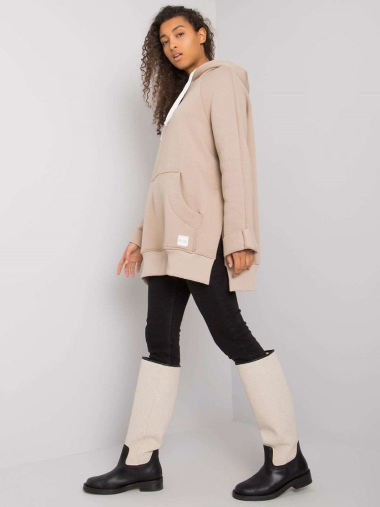 Bluza damska z kapturem, beżowa, Rue Paris