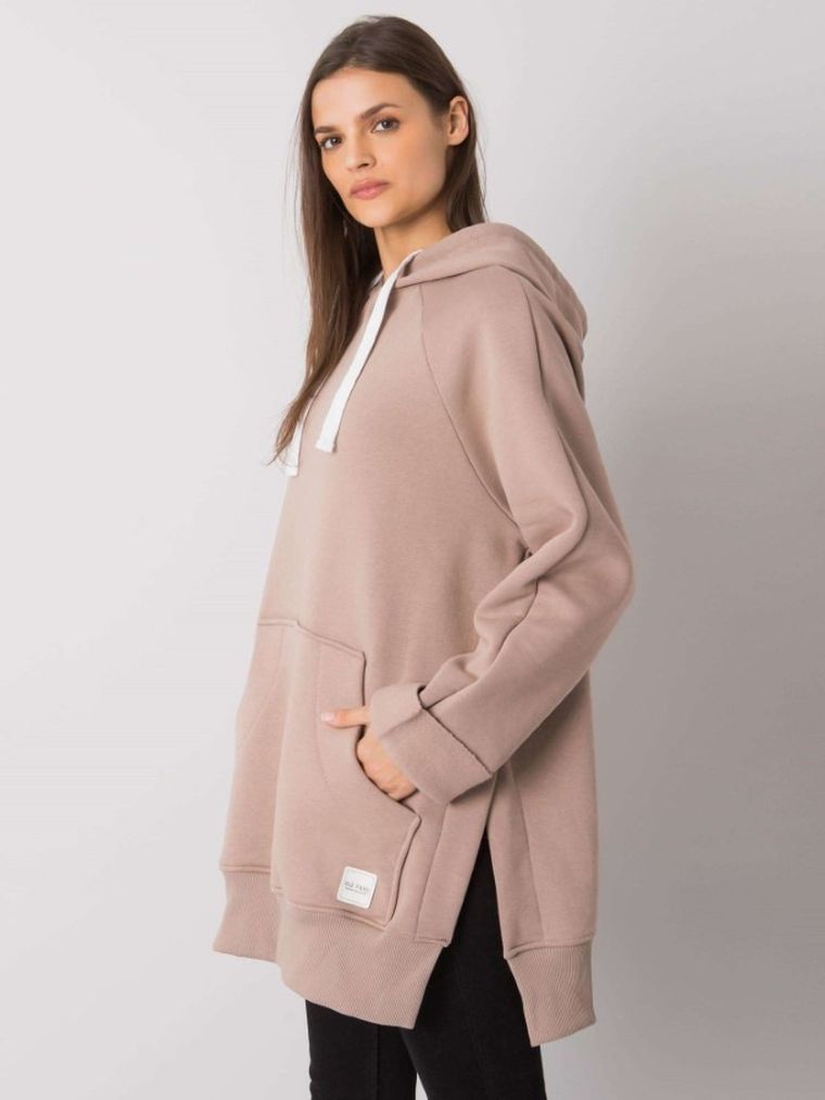 Bluza damska z kapturem, beżowa, Rue Paris