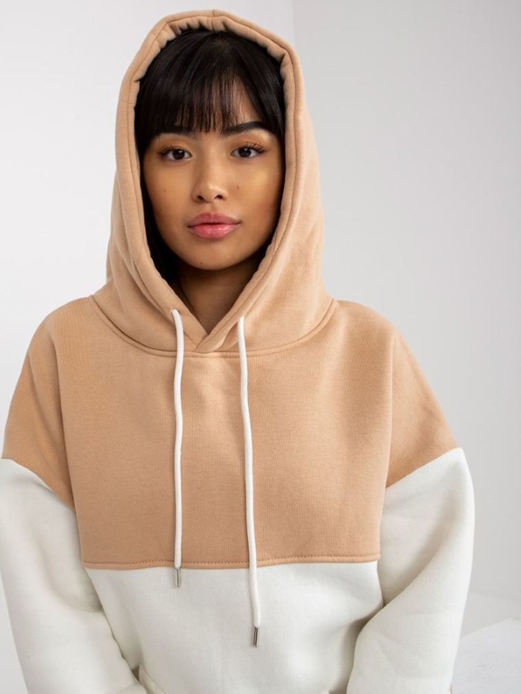 Bluza damska z kapturem, beżowa, Rue paris