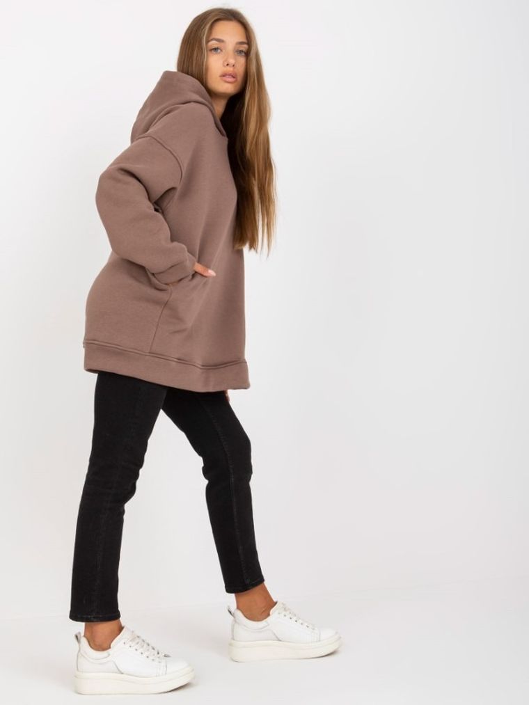 Bluza damska z kapturem, brązowa, Basic Feel Good