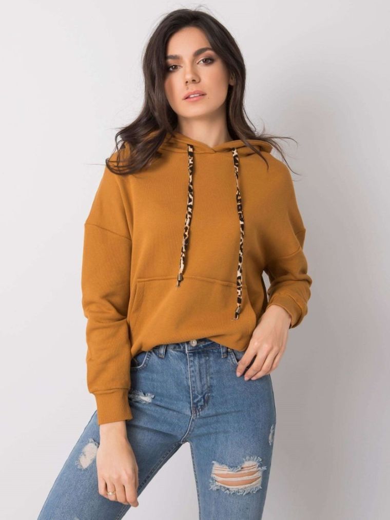 Bluza damska z kapturem, brązowa, Rue Paris