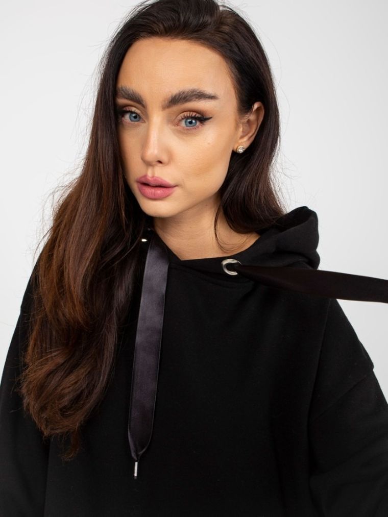 Bluza damska z kapturem, czarna, Ex Moda