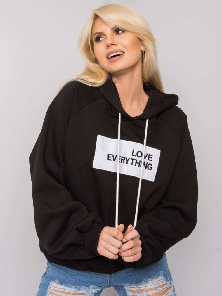 Bluza damska z kapturem, czarna, Ex Moda