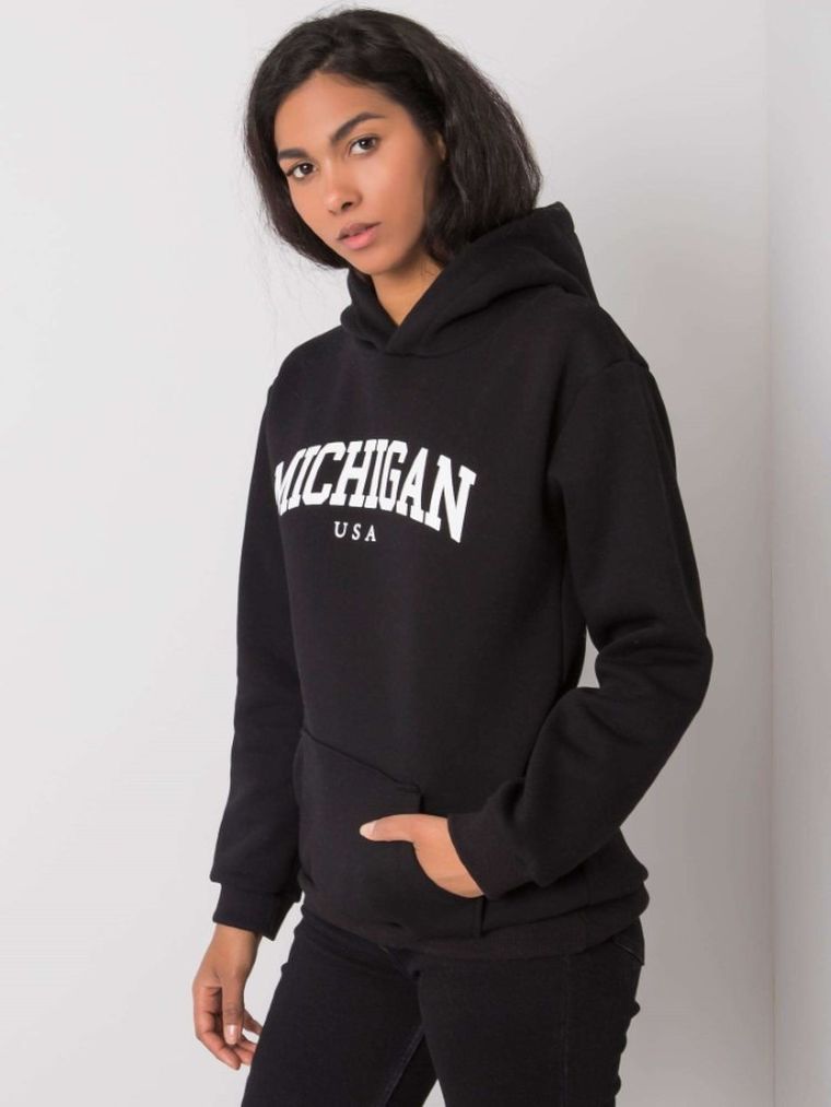 Bluza damska z kapturem, czarna, Rue Paris