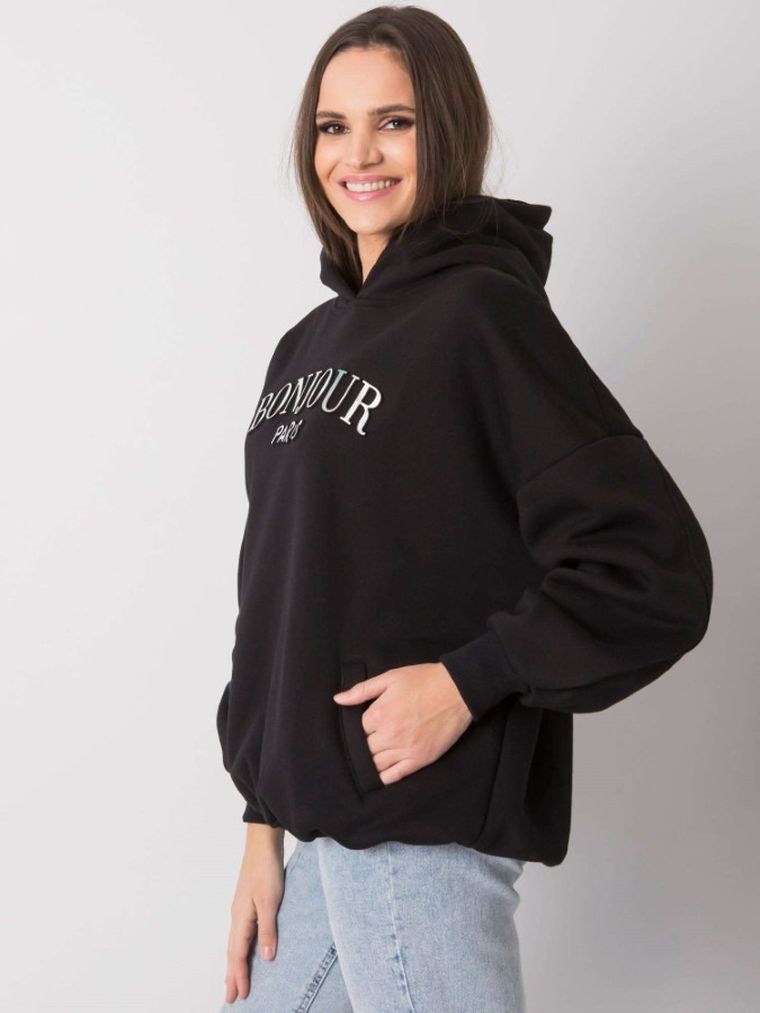 Bluza damska z kapturem, czarna, Rue Paris