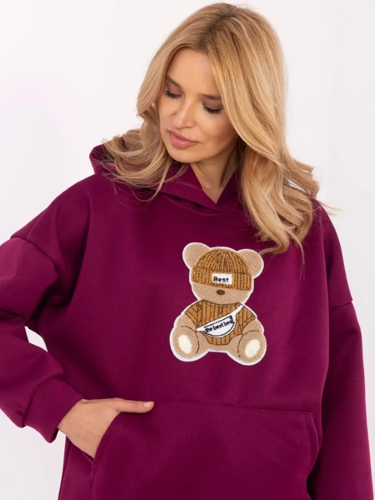 Bluza damska z kapturem, fioletowa, Italy Moda