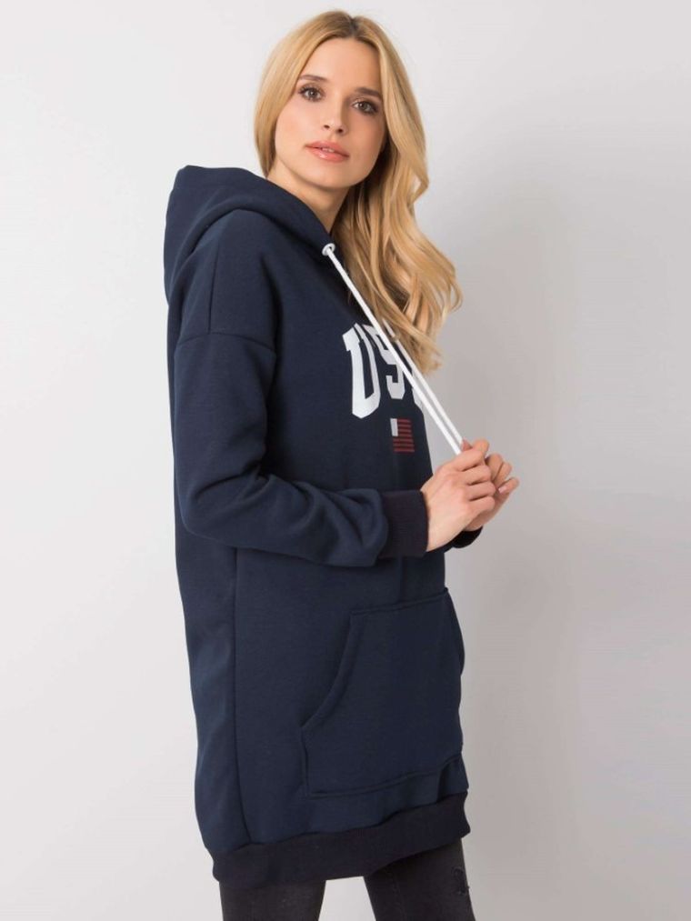 Bluza damska z kapturem, granatowa, Rue Paris