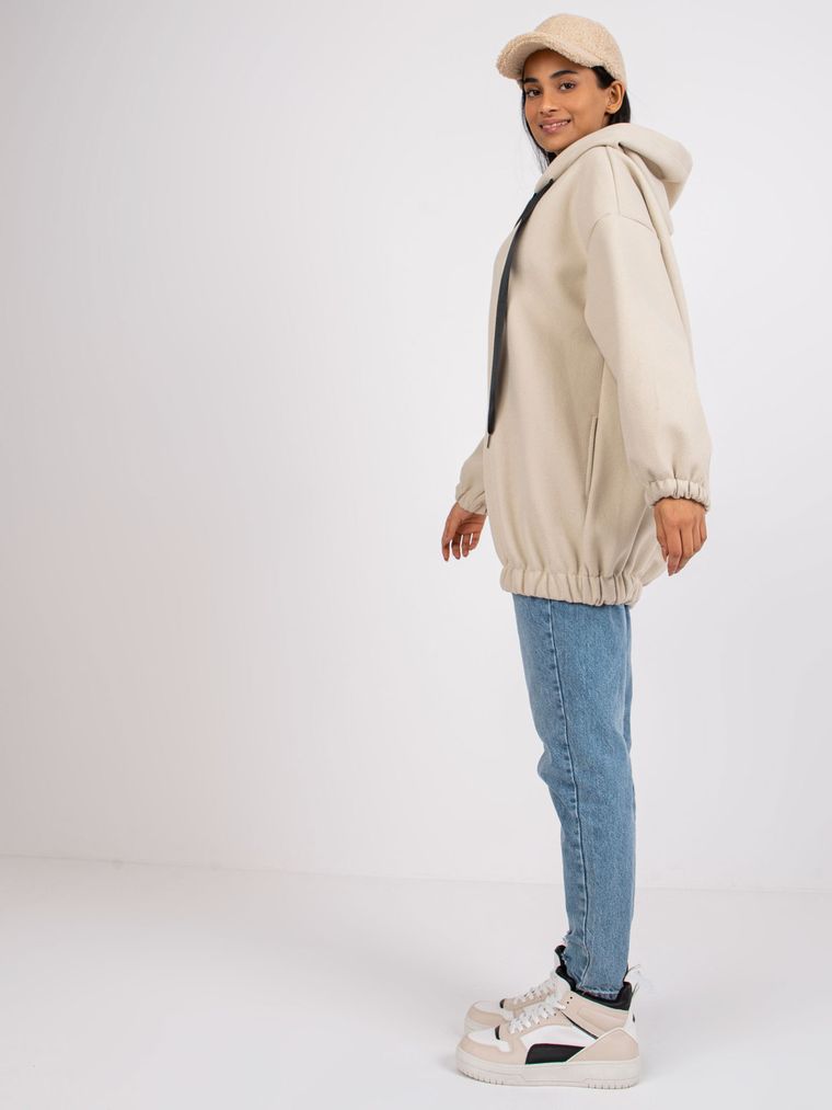 Bluza damska z kapturem, rozpinana, beżowa, Italy Moda