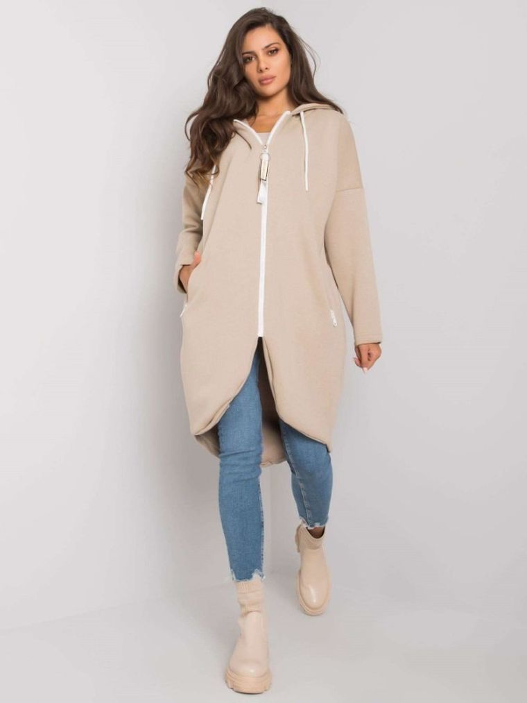 Bluza damska z kapturem, rozpinana, beżowa, Relevance