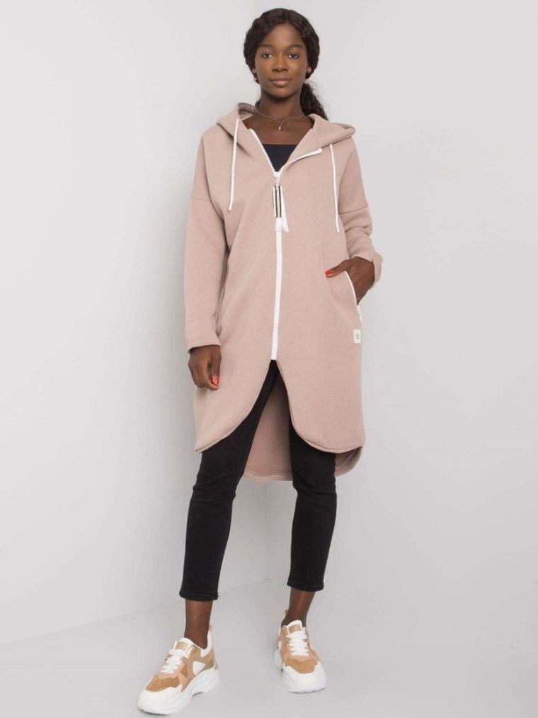 Bluza damska z kapturem, rozpinana, beżowa, Relevance