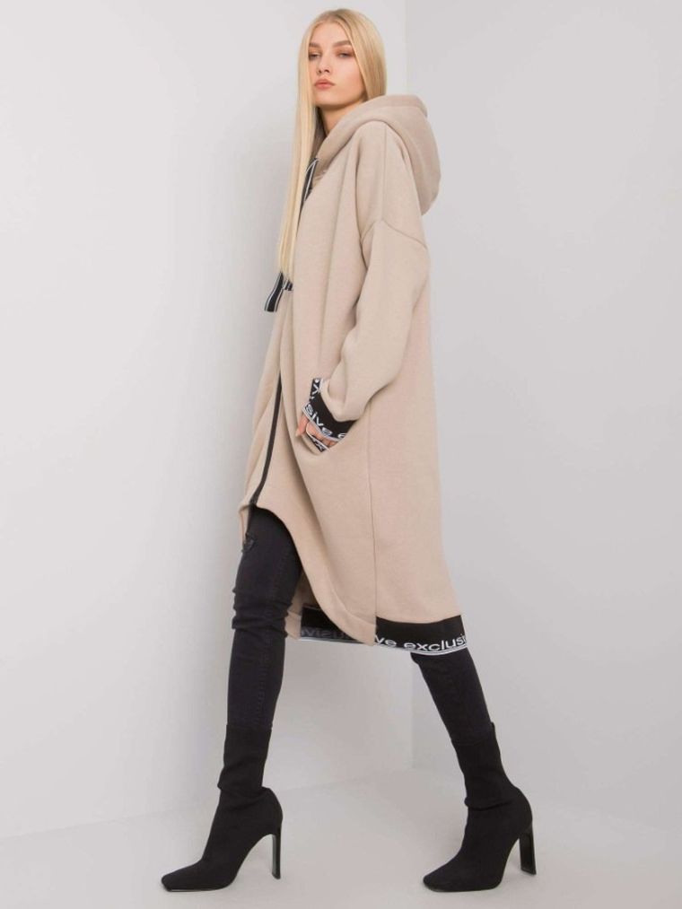 Bluza damska z kapturem, rozpinana, beżowa, Relevance