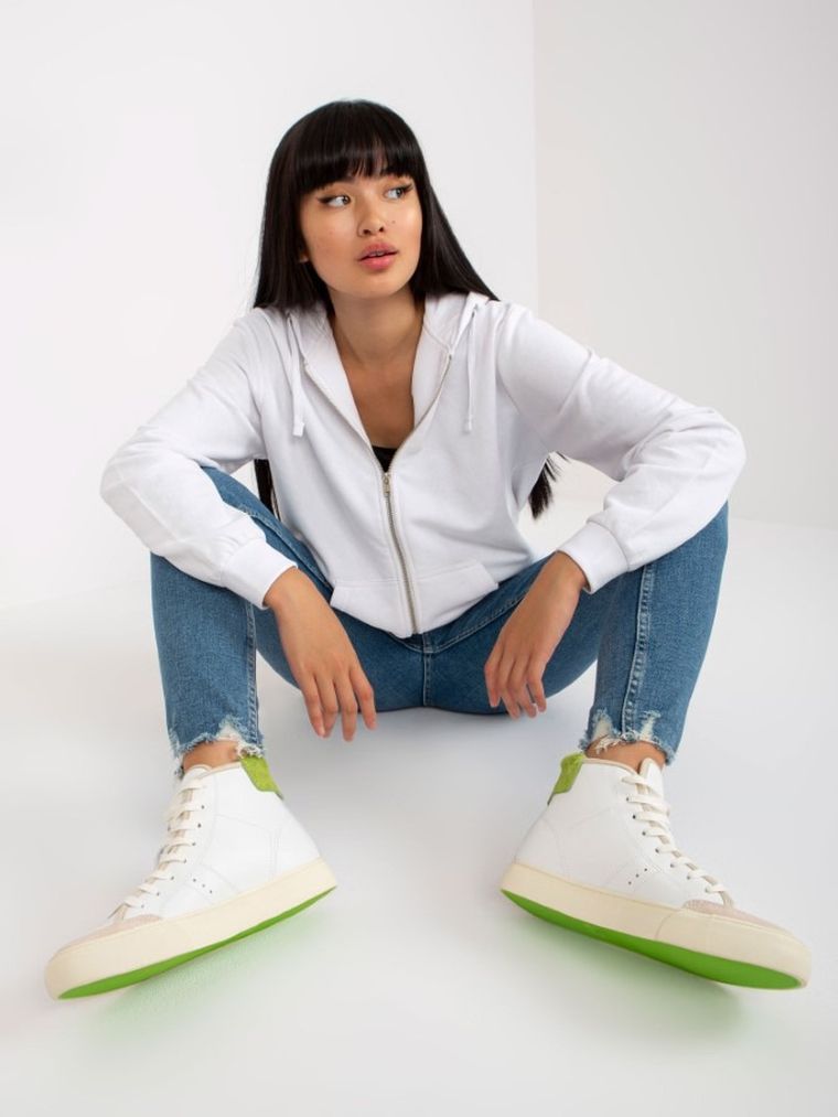 Bluza damska z kapturem, rozpinana, biała, Basic Feel Good