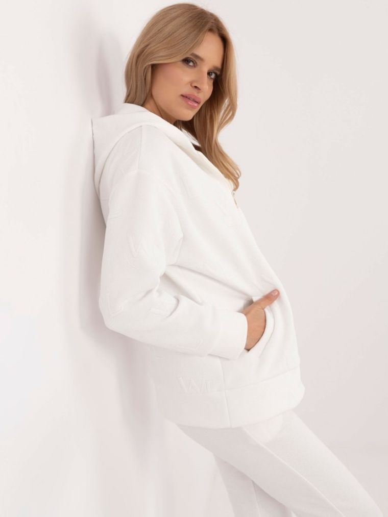 Bluza damska z kapturem, rozpinana, biała, Lakerta