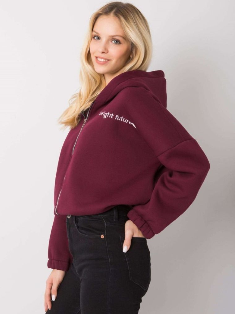 Bluza damska z kapturem, rozpinana, bordowa, Rue Paris